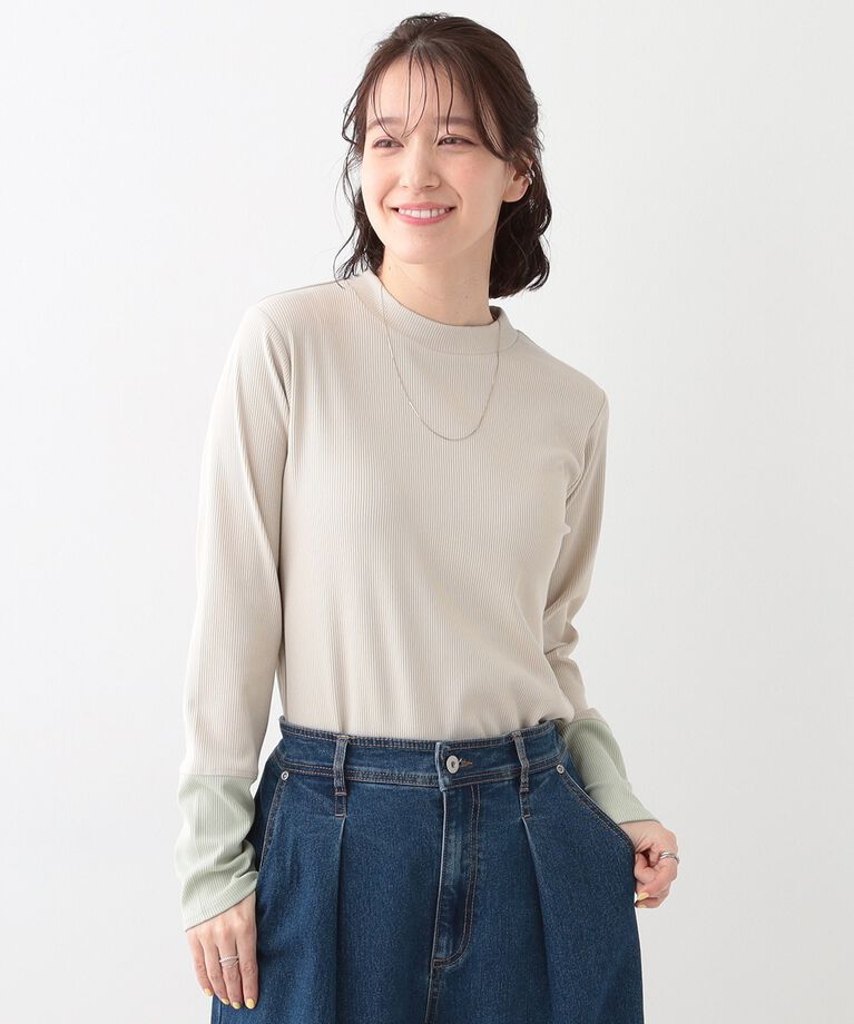 SHOO･LA･RUE「【S-LL】テレコ袖配色切り替えトップス」|Tシャツ・カットソー|