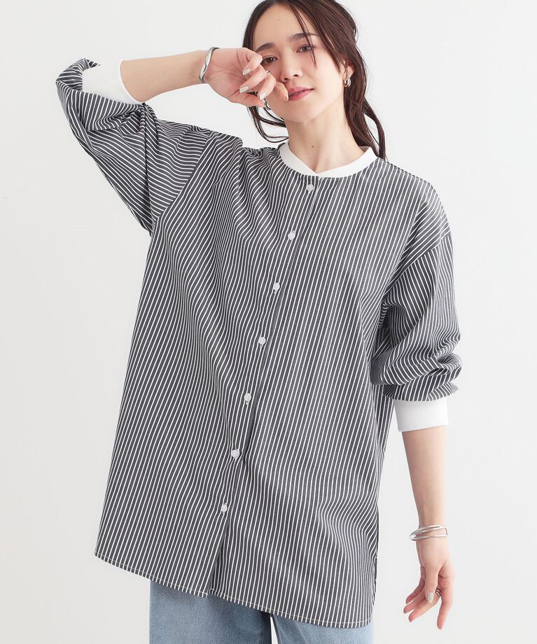 SHOO･LA･RUE「【洗える/S-LL】リブでこなれ感 ゆるっと着られる ロングシャツ」|チュニック|スミクロ(318)