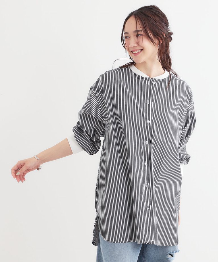 SHOO･LA･RUE「【洗える/S-LL】リブでこなれ感 ゆるっと着られる ロングシャツ」|チュニック|