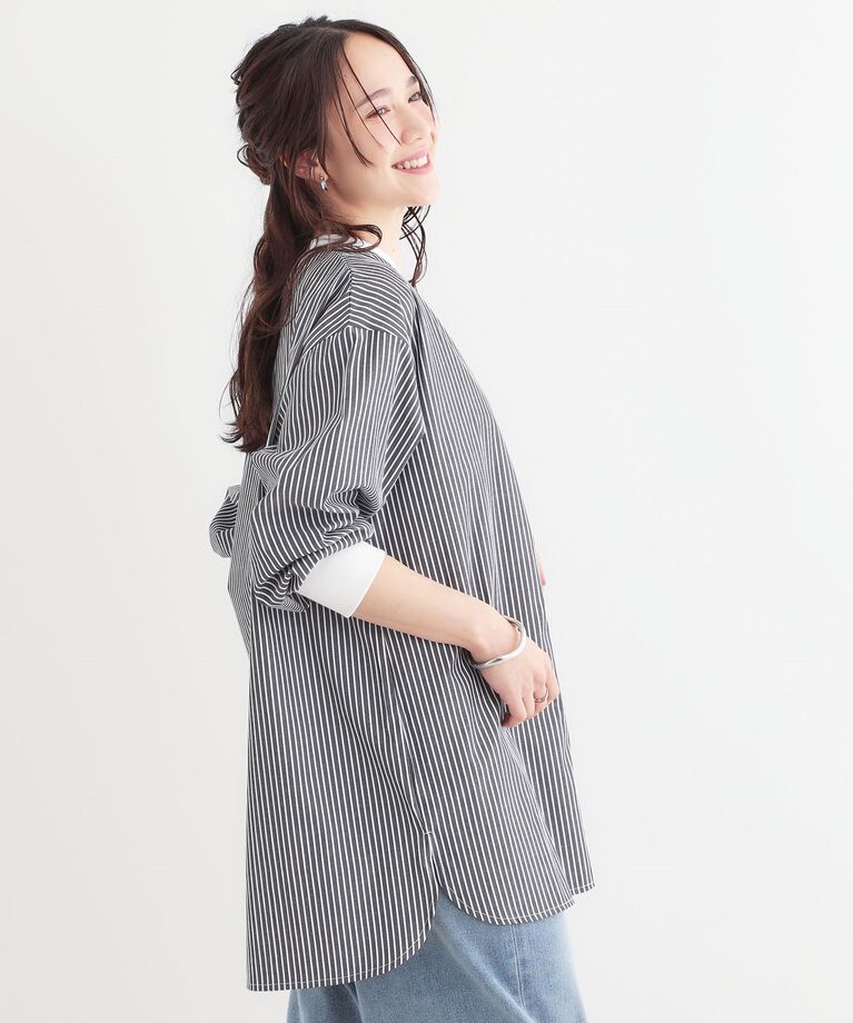 SHOO･LA･RUE「【洗える/S-LL】リブでこなれ感 ゆるっと着られる ロングシャツ」|チュニック|