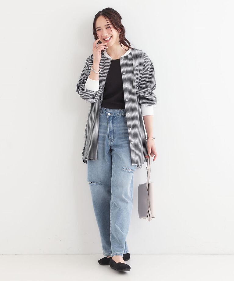 SHOO･LA･RUE「【洗える/S-LL】リブでこなれ感 ゆるっと着られる ロングシャツ」|チュニック|