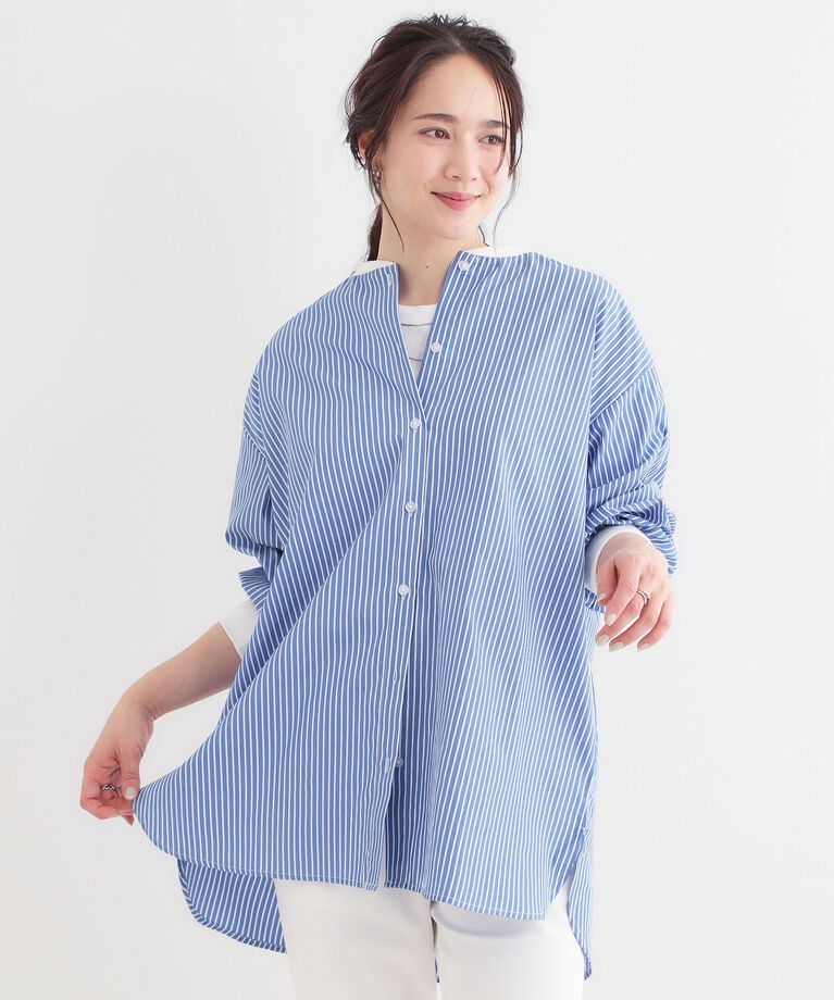 SHOO･LA･RUE「【洗える/S-LL】リブでこなれ感 ゆるっと着られる ロングシャツ」|チュニック|