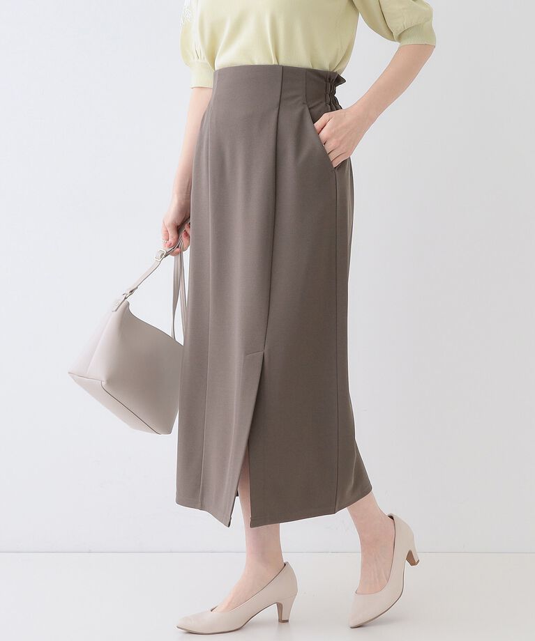 SHOO･LA･RUE「【洗える】洗濯後しわになりにくい カットジョーゼット ナロースカート」|スカート|チャコールグレー(0