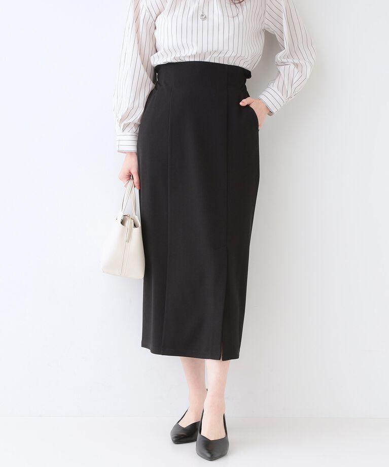 SHOO･LA･RUE「【洗える】洗濯後しわになりにくい カットジョーゼット ナロースカート」|スカート|ブラック(019)