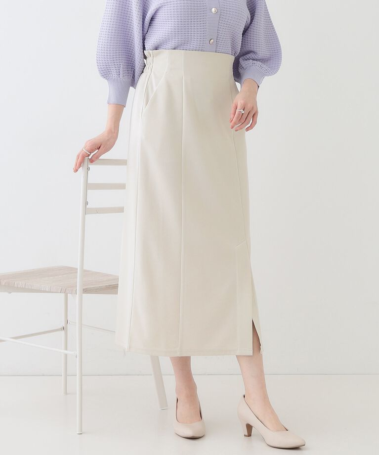 SHOO･LA･RUE「【洗える】洗濯後しわになりにくい カットジョーゼット ナロースカート」|スカート|グレージュ(050)