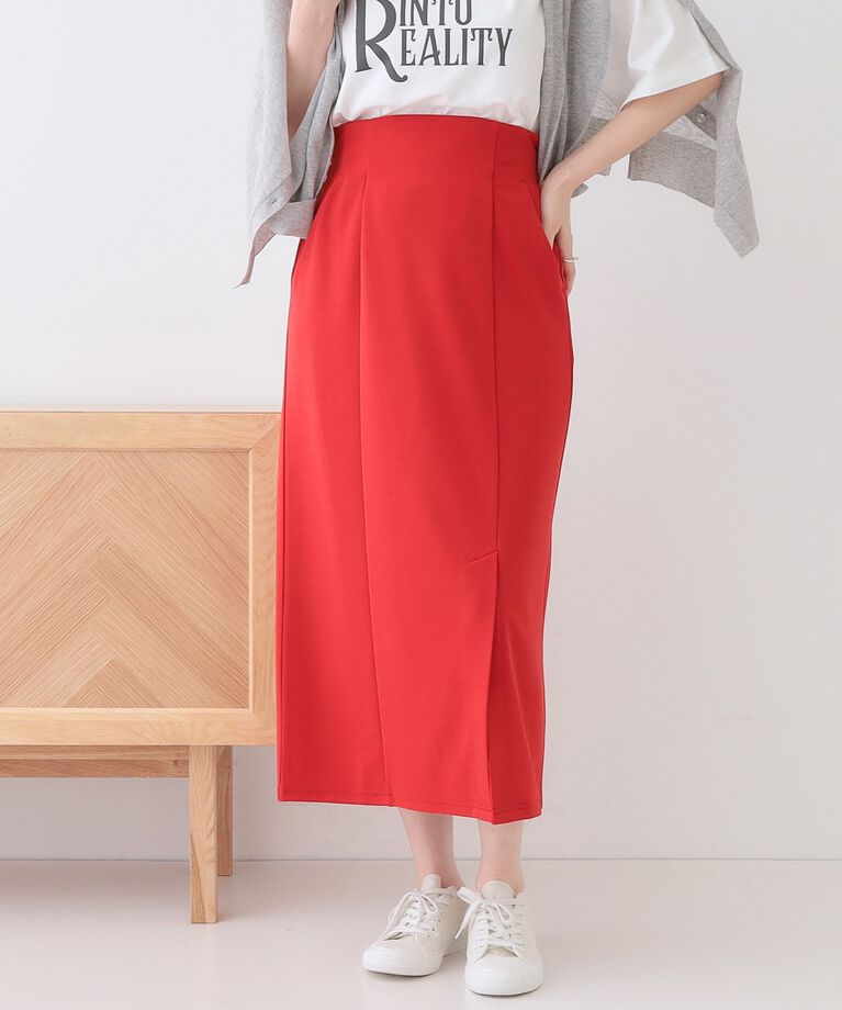 SHOO･LA･RUE「【洗える】洗濯後しわになりにくい カットジョーゼット ナロースカート」|スカート|レッド(063)