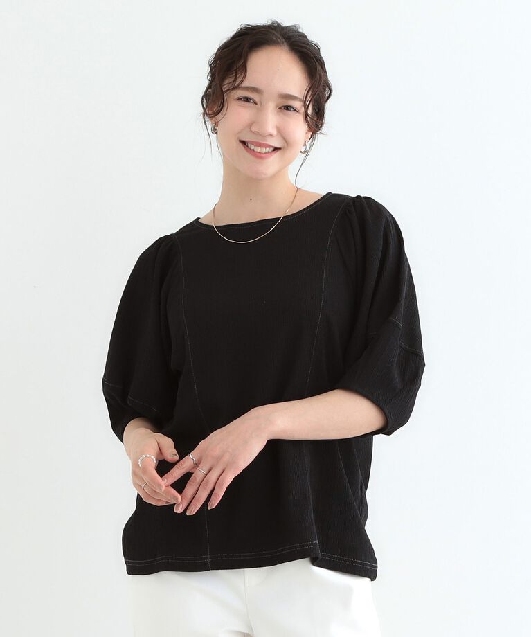 SHOO･LA･RUE「【洗える/S-LL/UV】 配色ステッチがアクセント 大人のデザイントップス」|Tシャツ・カットソー|