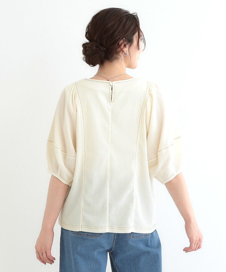 SHOO･LA･RUE「【洗える/S-LL/UV】 配色ステッチがアクセント 大人のデザイントップス」|Tシャツ・カットソー|