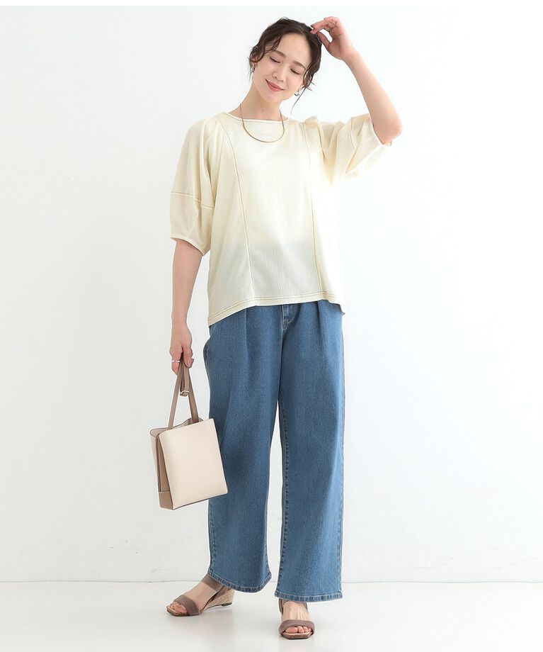 SHOO･LA･RUE「【洗える/S-LL/UV】 配色ステッチがアクセント 大人のデザイントップス」|Tシャツ・カットソー|