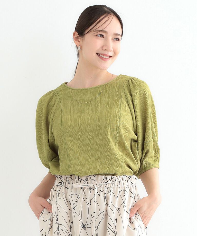 SHOO･LA･RUE「【洗える/S-LL/UV】 配色ステッチがアクセント 大人のデザイントップス」|Tシャツ・カットソー|