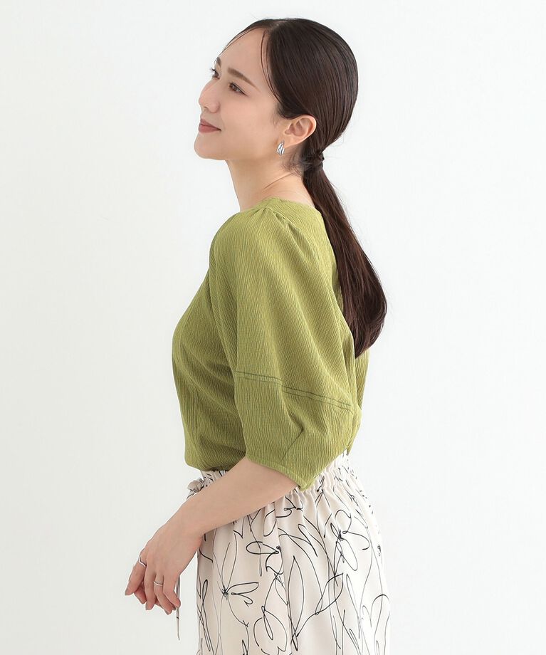 SHOO･LA･RUE「【洗える/S-LL/UV】 配色ステッチがアクセント 大人のデザイントップス」|Tシャツ・カットソー|