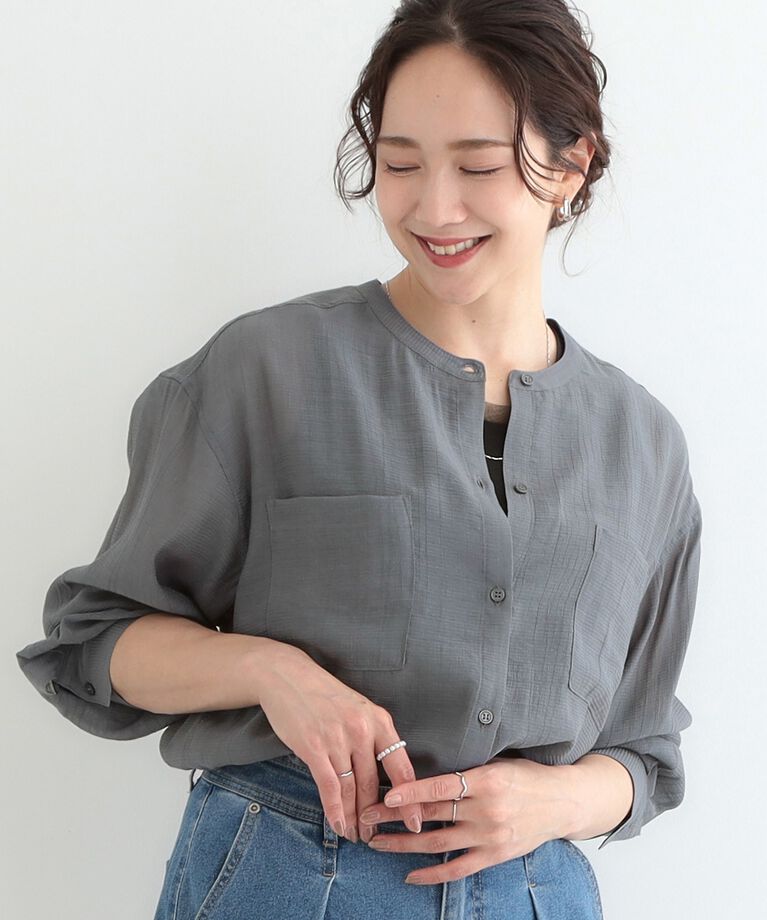 SHOO･LA･RUE「大人のシアー感 バンドカラーシャツ」|シャツ・ブラウス|チャコールグレー(0