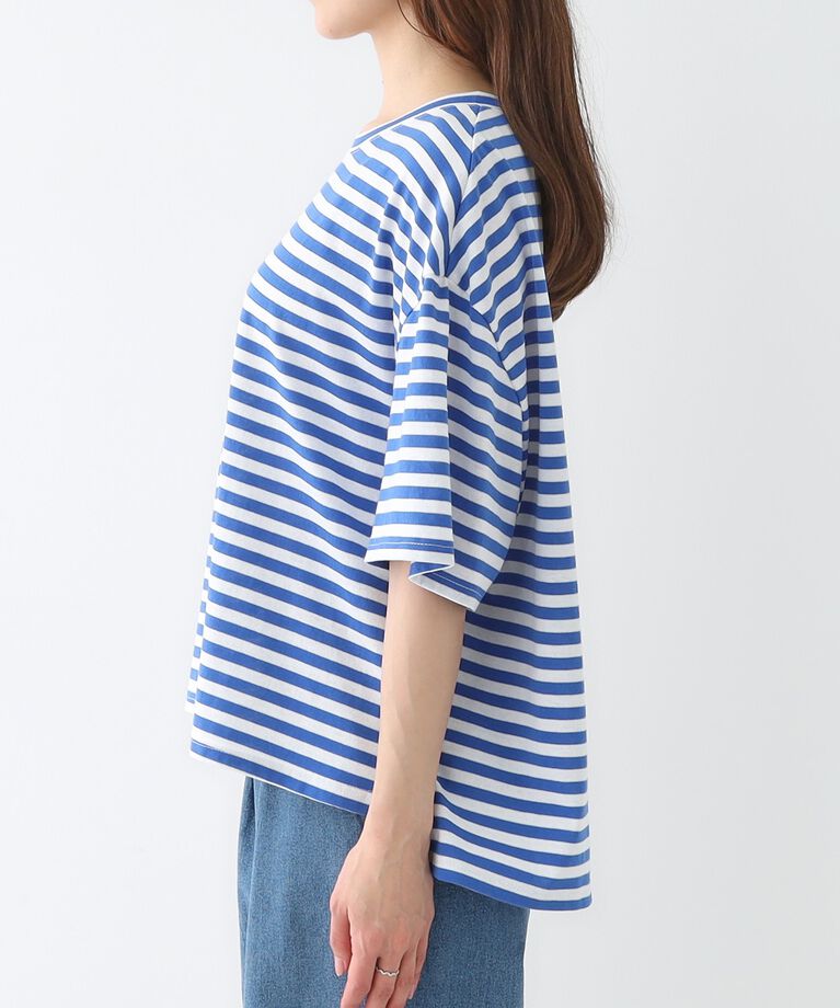 SHOO･LA･RUE「【洗える/S-LL】ハーフスリーブボーダーカットソー」|Tシャツ・カットソー|