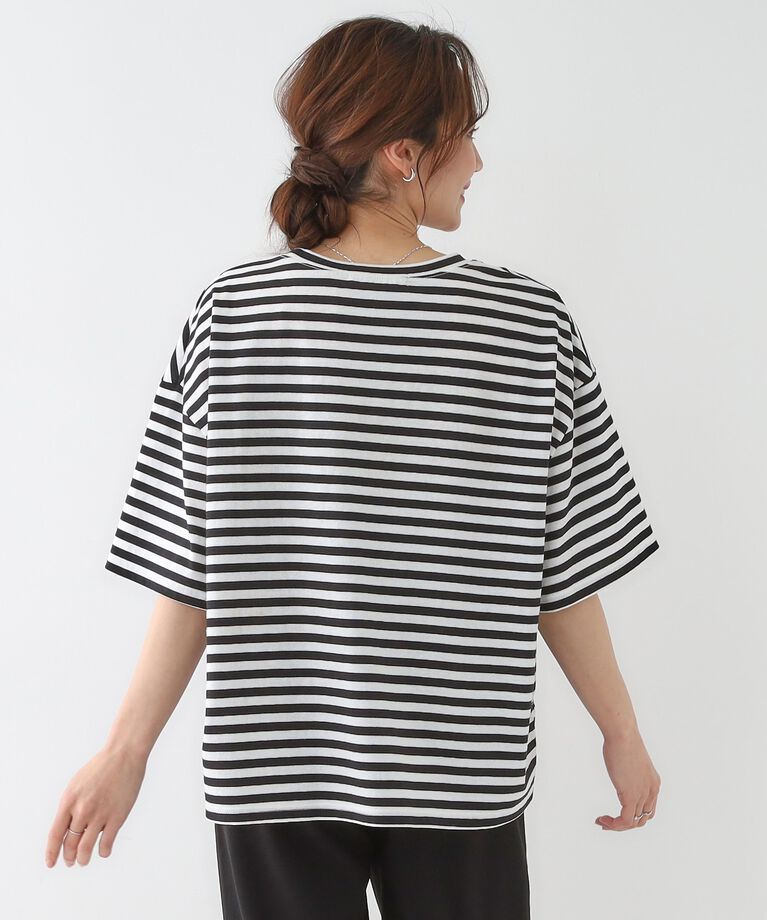 SHOO･LA･RUE「【洗える/S-LL】ハーフスリーブボーダーカットソー」|Tシャツ・カットソー|