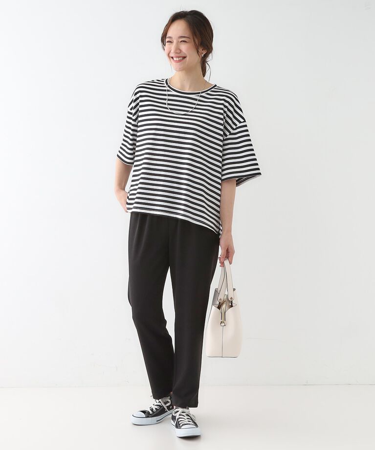 SHOO･LA･RUE「【洗える/S-LL】ハーフスリーブボーダーカットソー」|Tシャツ・カットソー|