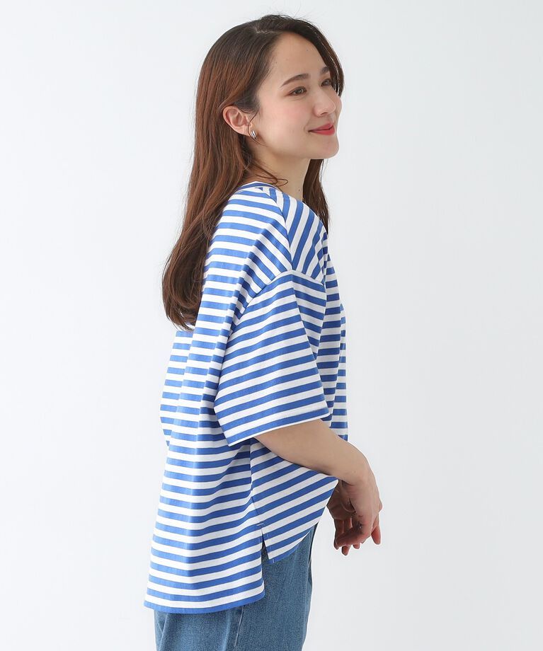 SHOO･LA･RUE「【洗える/S-LL】ハーフスリーブボーダーカットソー」|Tシャツ・カットソー|
