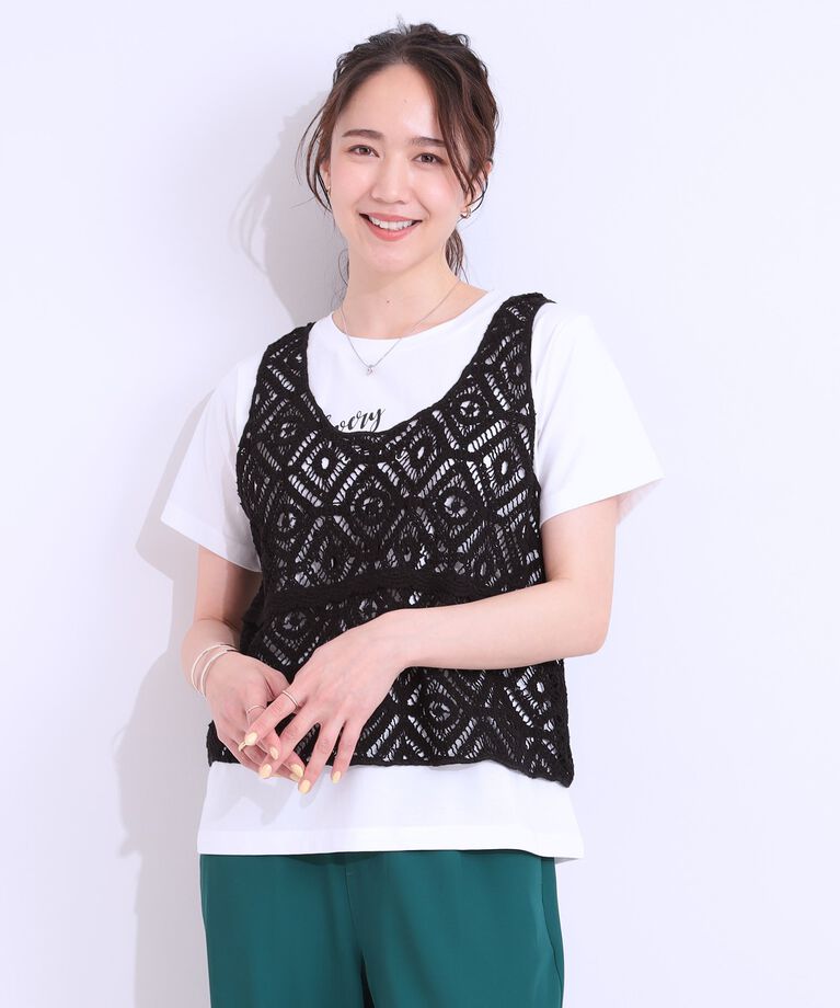 SHOO･LA･RUE「【S-LL/2点セット】大人カジュアルに レースビスチェ+プリントTシャツ」|その他|