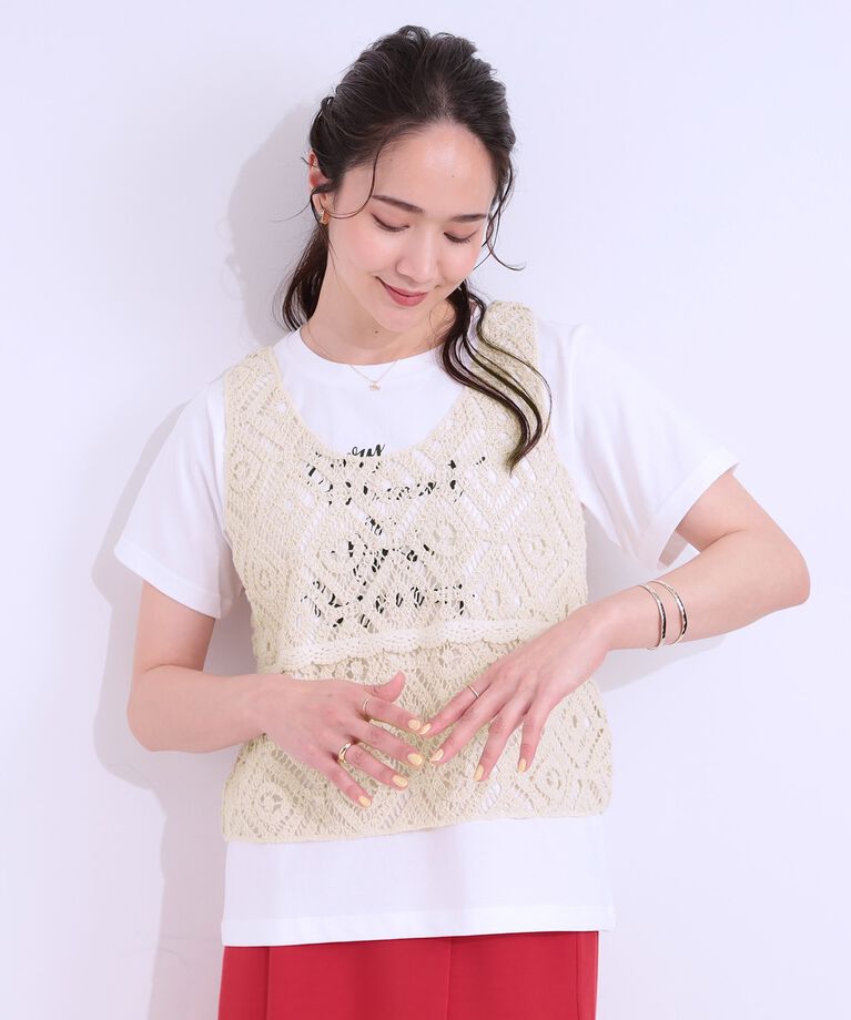 SHOO･LA･RUE「【S-LL/2点セット】大人カジュアルに レースビスチェ+プリントTシャツ」|その他|