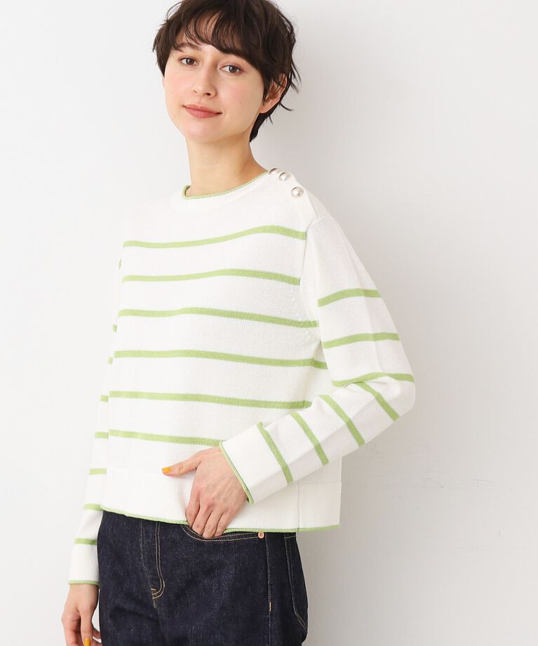 Dessin「【洗える】肩ボタン付きボーダーニット（XS～L）」|ニット・セーター|ミントグリーン(12