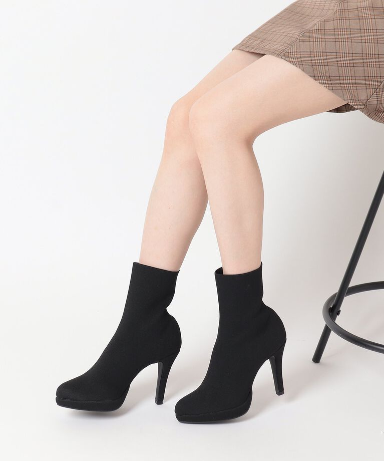 ESPERANZA「アーモンドトゥヒールストレッチニットショートブーツ 24SS」|ショートブーツ|