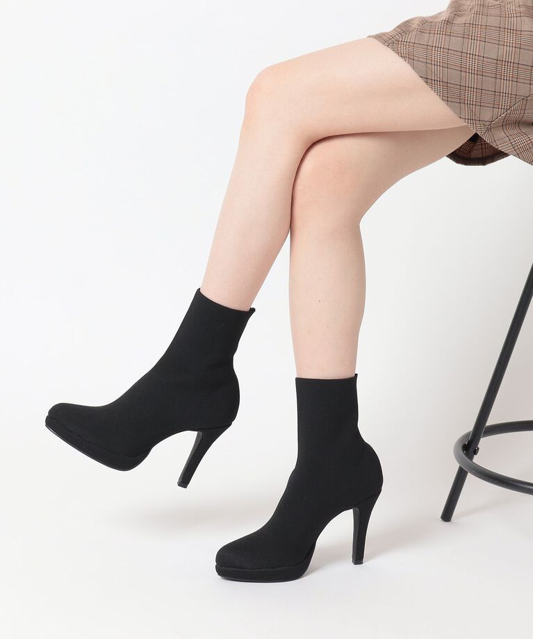 ESPERANZA「アーモンドトゥヒールストレッチニットショートブーツ 24SS」|ショートブーツ|