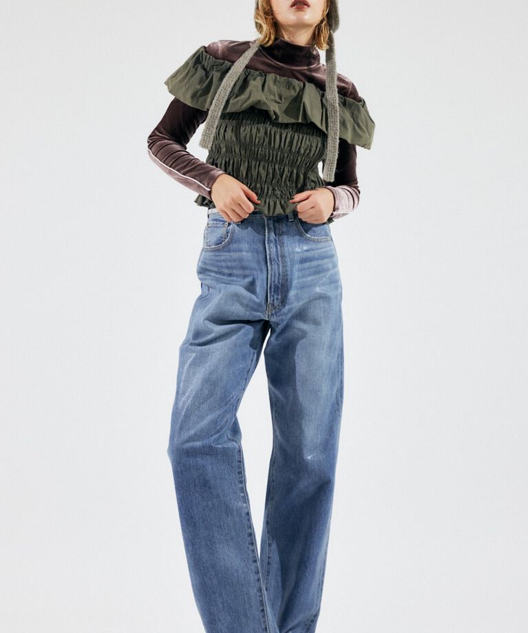 MOUSSY「HW COATED LOOSE STRAIGHT」|デニム|L/BLU1
