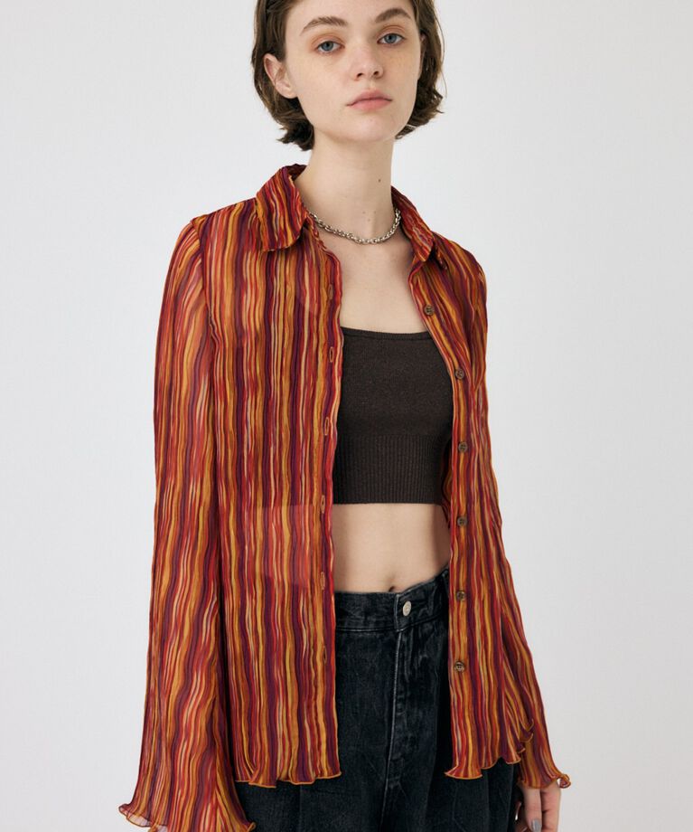 MOUSSY「SHEER PLEATS シャツ」|シャツ・ブラウス|柄RED5