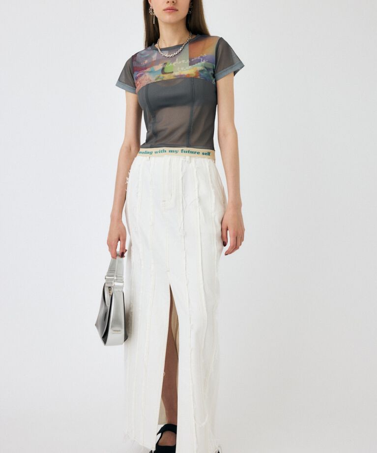 MOUSSY「FRONT SLIT FRINGE スカート」|スカート|WHT