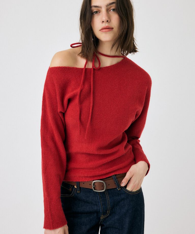 MOUSSY「ONE SHOULDER セーター」|ニット・セーター|RED