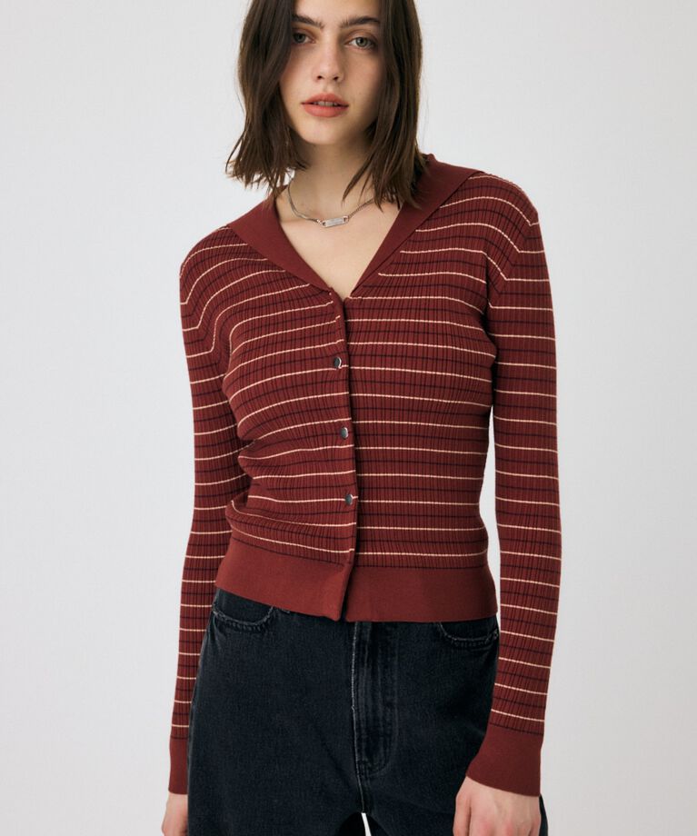 MOUSSY「SAILOR COLLAR ニット カーディガン」|ニット・セーター|BRN
