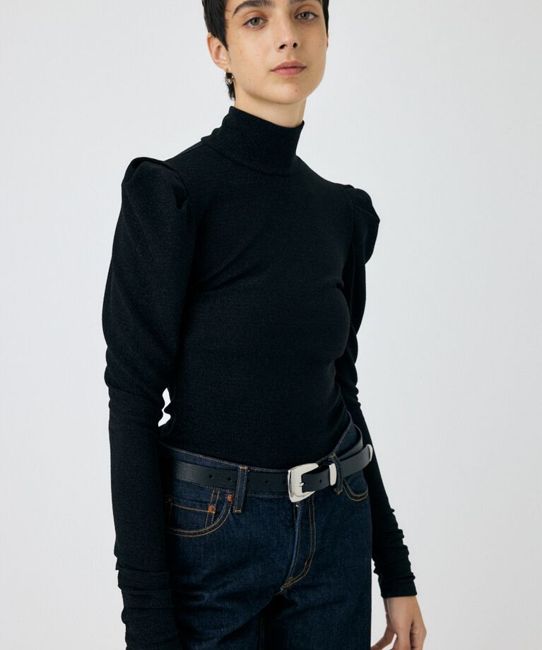 MOUSSY「POINT SHOULDER グリッタートップス」|Tシャツ・カットソー|BLK