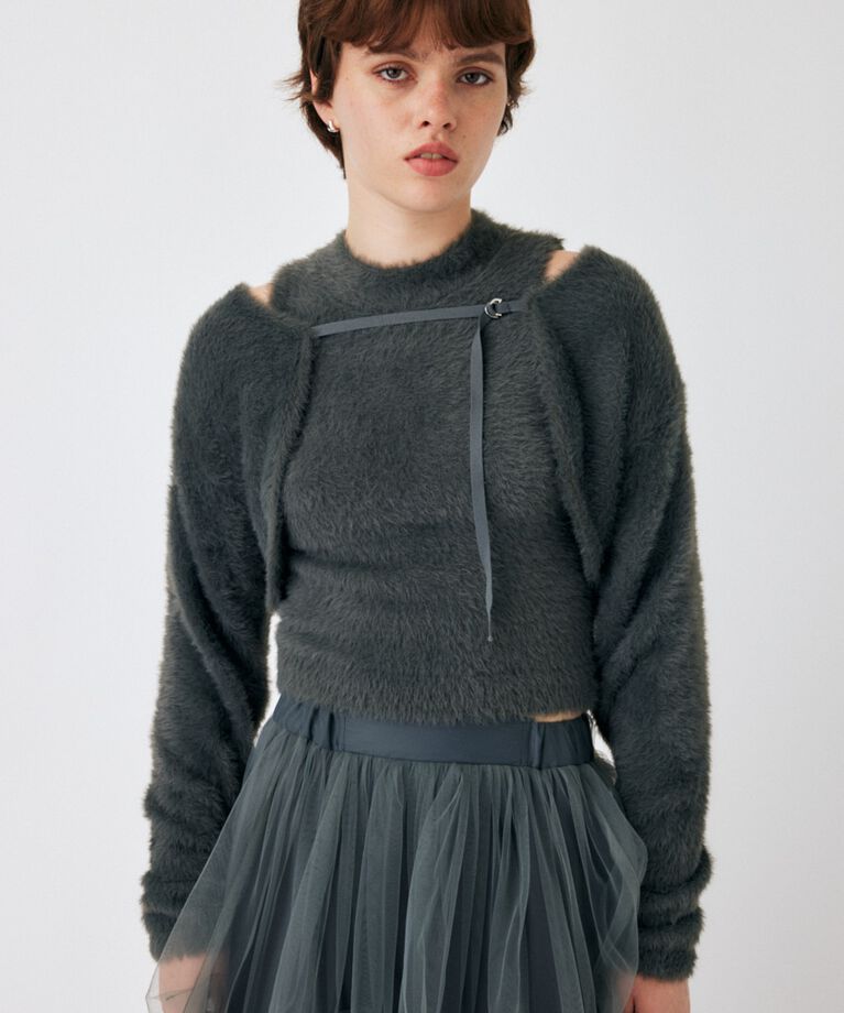 MOUSSY「SHAGGY KNIT ボレロ & タンク」|ニット・セーター|GRY