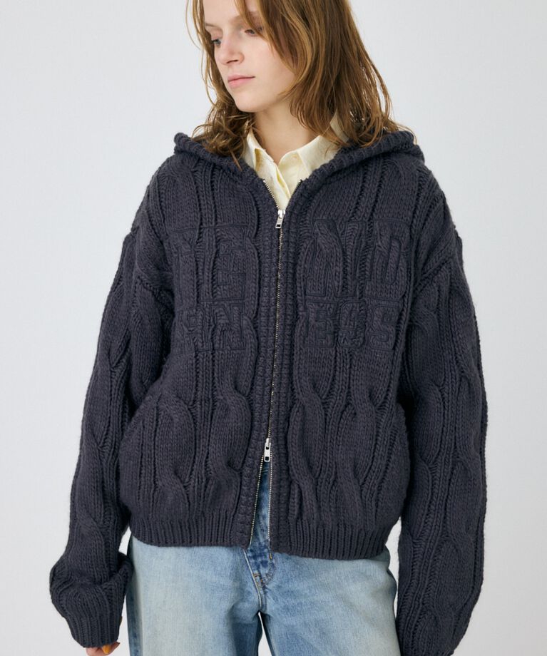 MOUSSY「CABLE ZIP UP ニットフーディ」|ニット・セーター|C.GRY