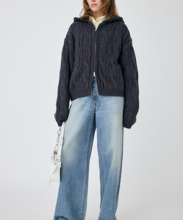 MOUSSY「CABLE ZIP UP ニットフーディ」|ニット・セーター|