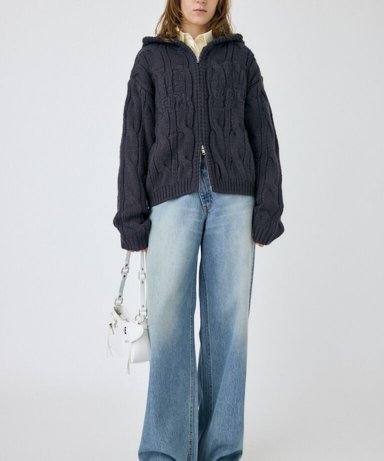 MOUSSY「CABLE ZIP UP ニットフーディ」|ニット・セーター|