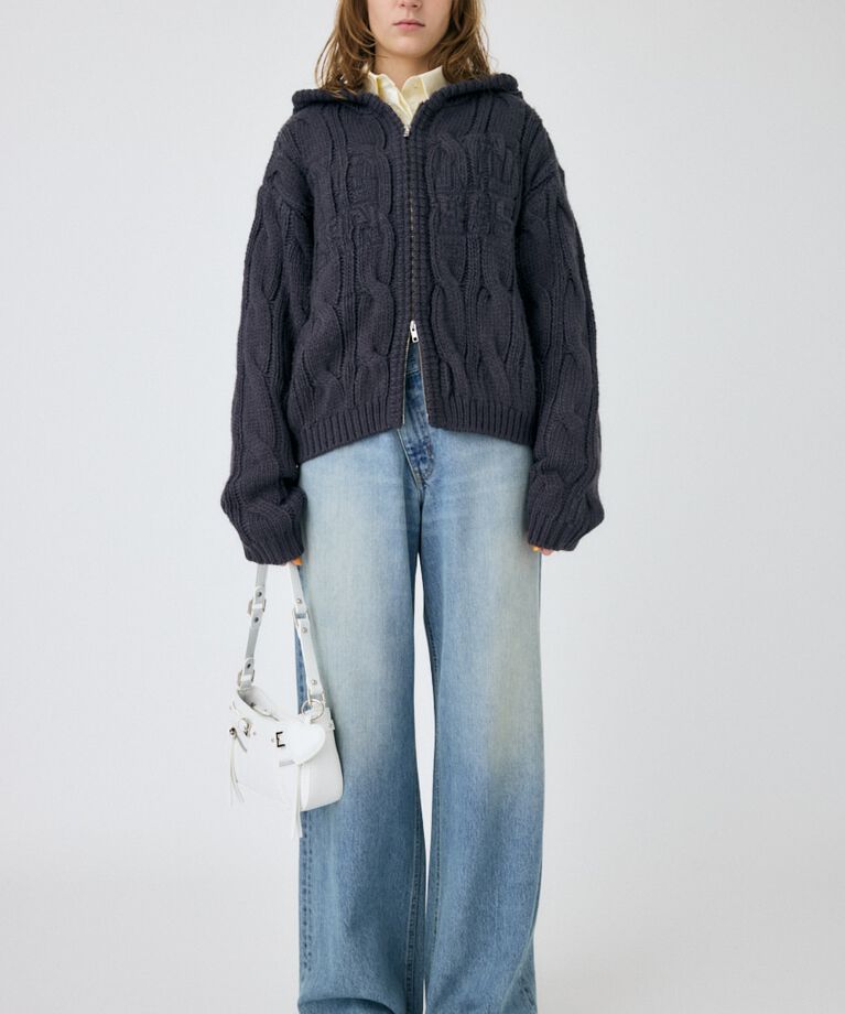 MOUSSY「CABLE ZIP UP ニットフーディ」|ニット・セーター|