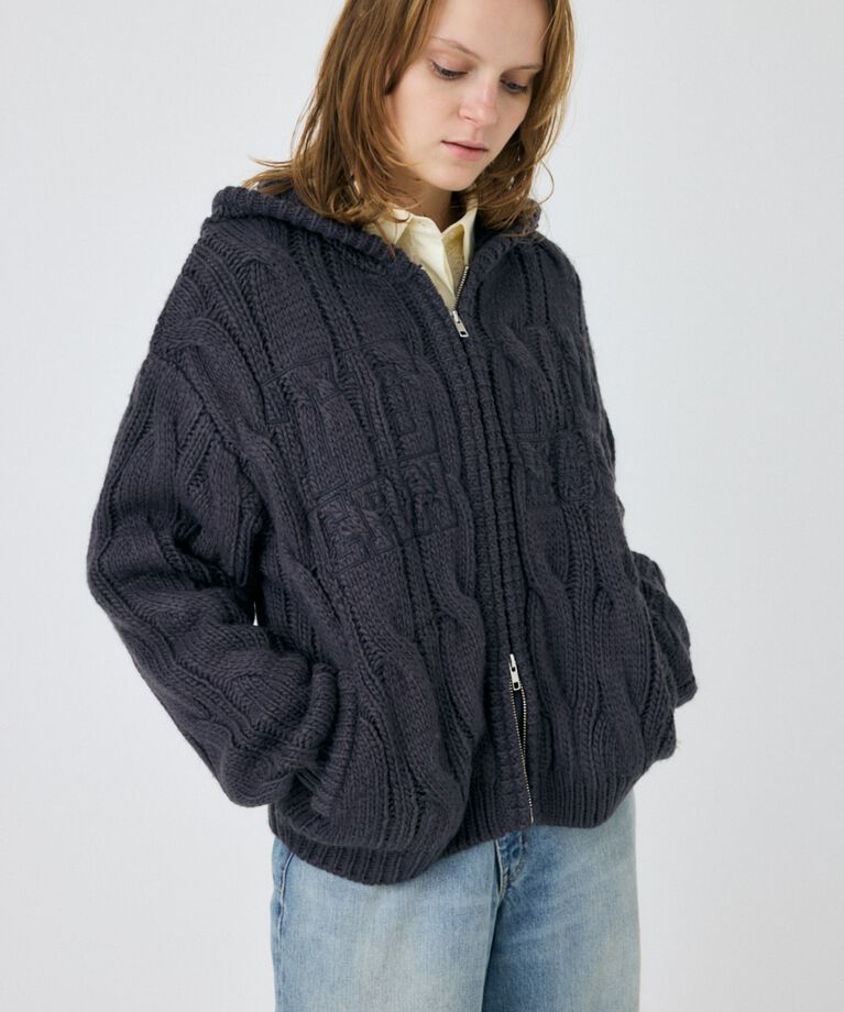 MOUSSY「CABLE ZIP UP ニットフーディ」|ニット・セーター|
