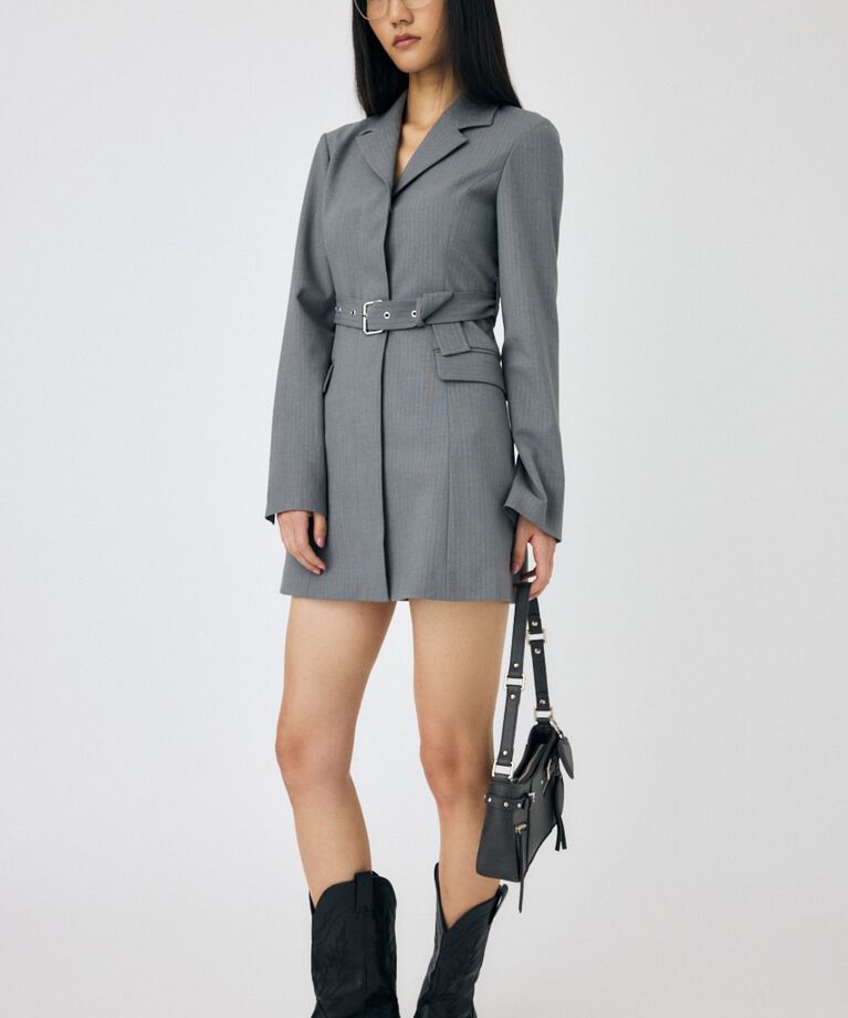 MOUSSY「LONG SLEEVE BLAZER ミニドレス」|ワンピース|柄GRY5