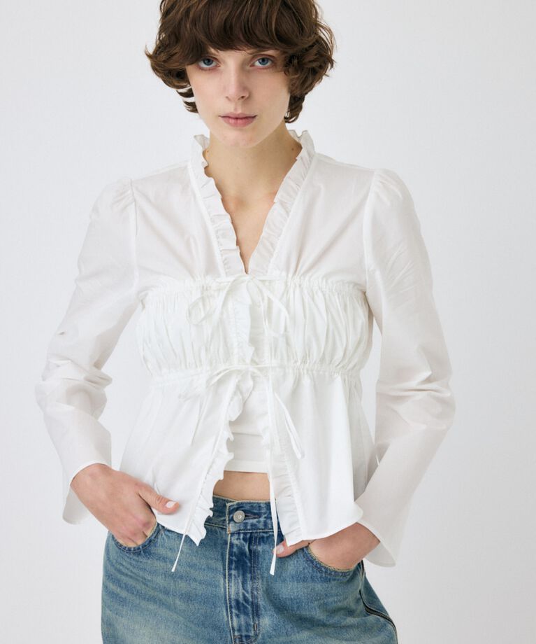 MOUSSY「FRONT RIBBON GATHER ブラウス」|シャツ・ブラウス|