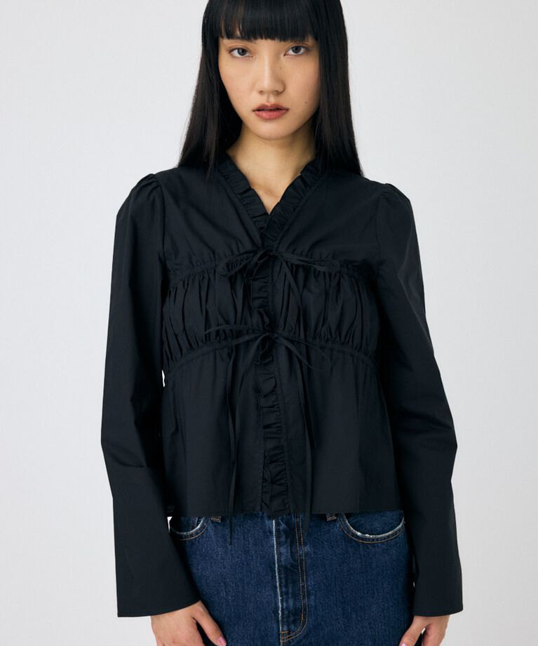 MOUSSY「FRONT RIBBON GATHER ブラウス」|シャツ・ブラウス|BLK