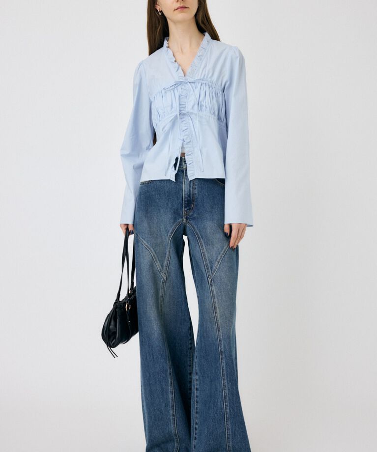 MOUSSY「FRONT RIBBON GATHER ブラウス」|シャツ・ブラウス|