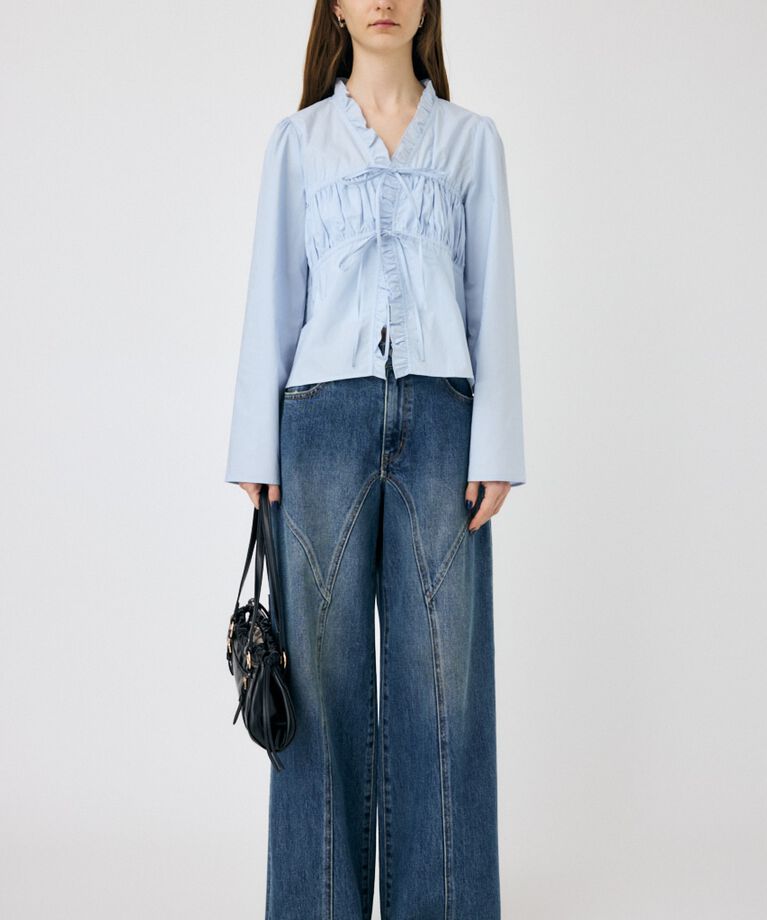 MOUSSY「FRONT RIBBON GATHER ブラウス」|シャツ・ブラウス|