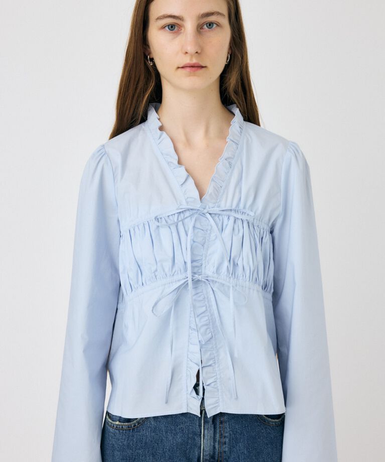 MOUSSY「FRONT RIBBON GATHER ブラウス」|シャツ・ブラウス|