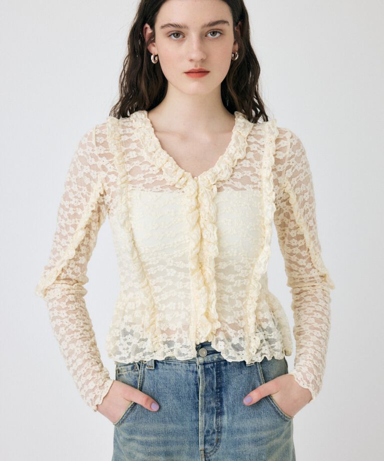 MOUSSY「RUFFLE DETAIL LACE トップス」|Tシャツ・カットソー|