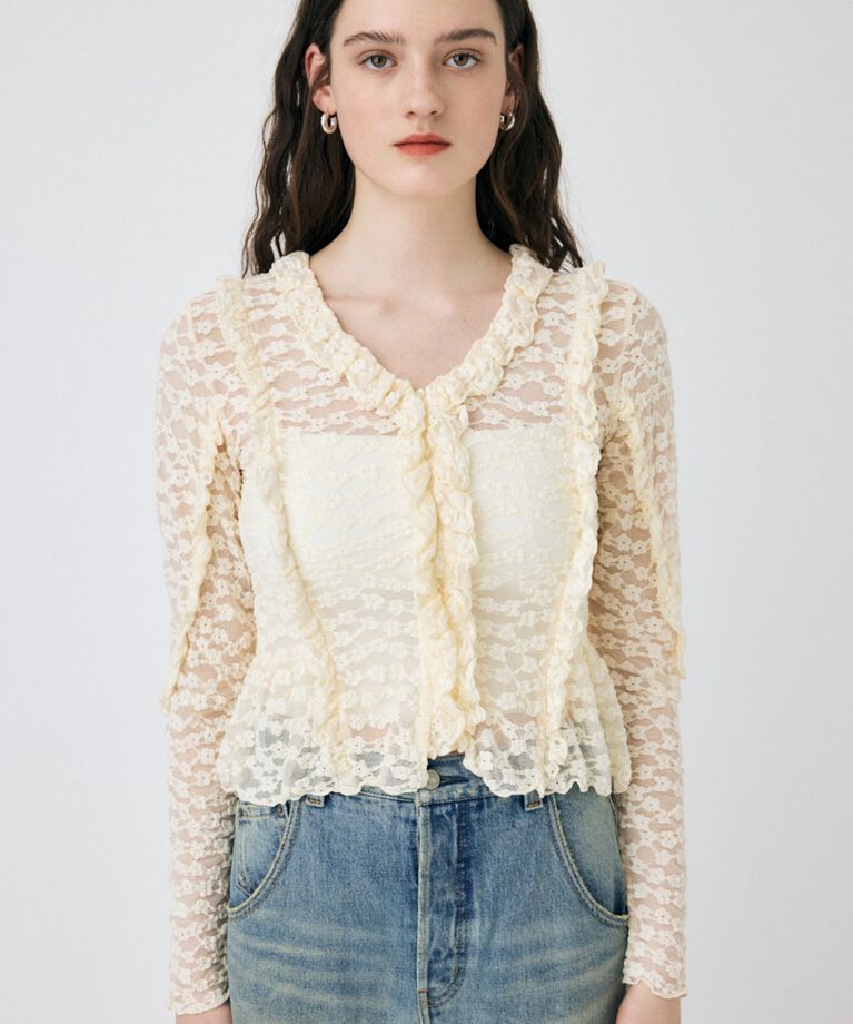 MOUSSY「RUFFLE DETAIL LACE トップス」|Tシャツ・カットソー|