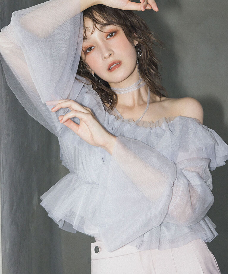 rienda「2WAYギャザーオフショルチュールブラウス」|シャツ・ブラウス|L/GRY1