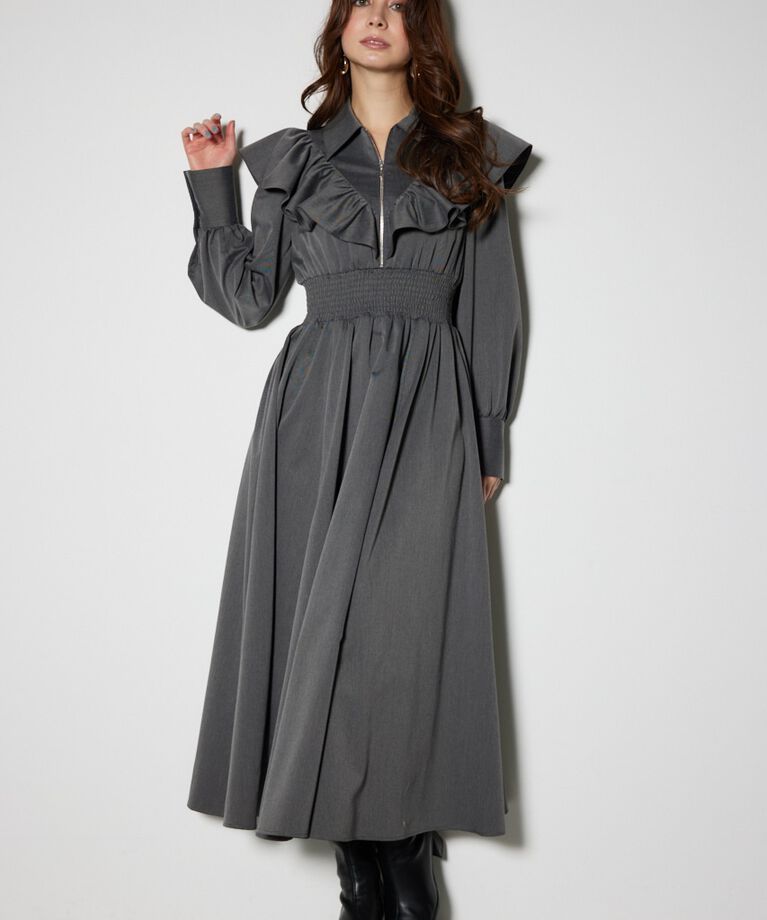 rienda「フロントZIPシャツ ワンピース」|ワンピース|
