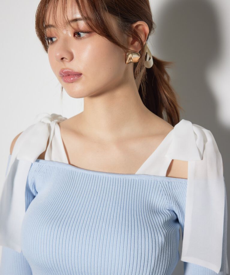 rienda「リボンオフショルダーニットトップス」|ニット・セーター|