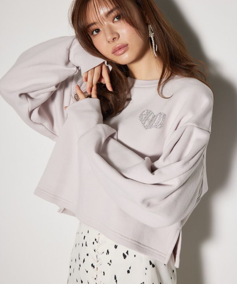 rienda「ラインストーンロゴスウェットトップス」|Tシャツ・カットソー|L/PNK1