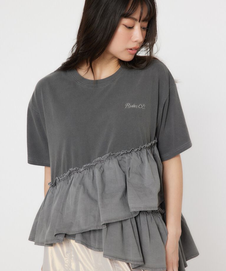 RODEO CROWNS「ピグメントフリルドッキングトップス」|Tシャツ・カットソー|BLK
